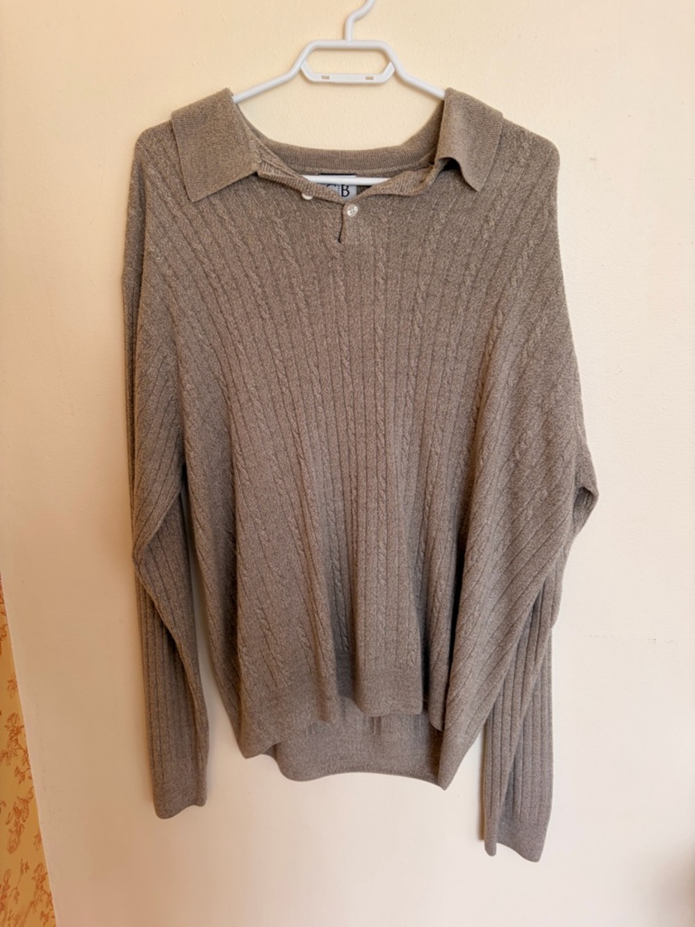 Taupe Ribbed Polo-Neck Sweater